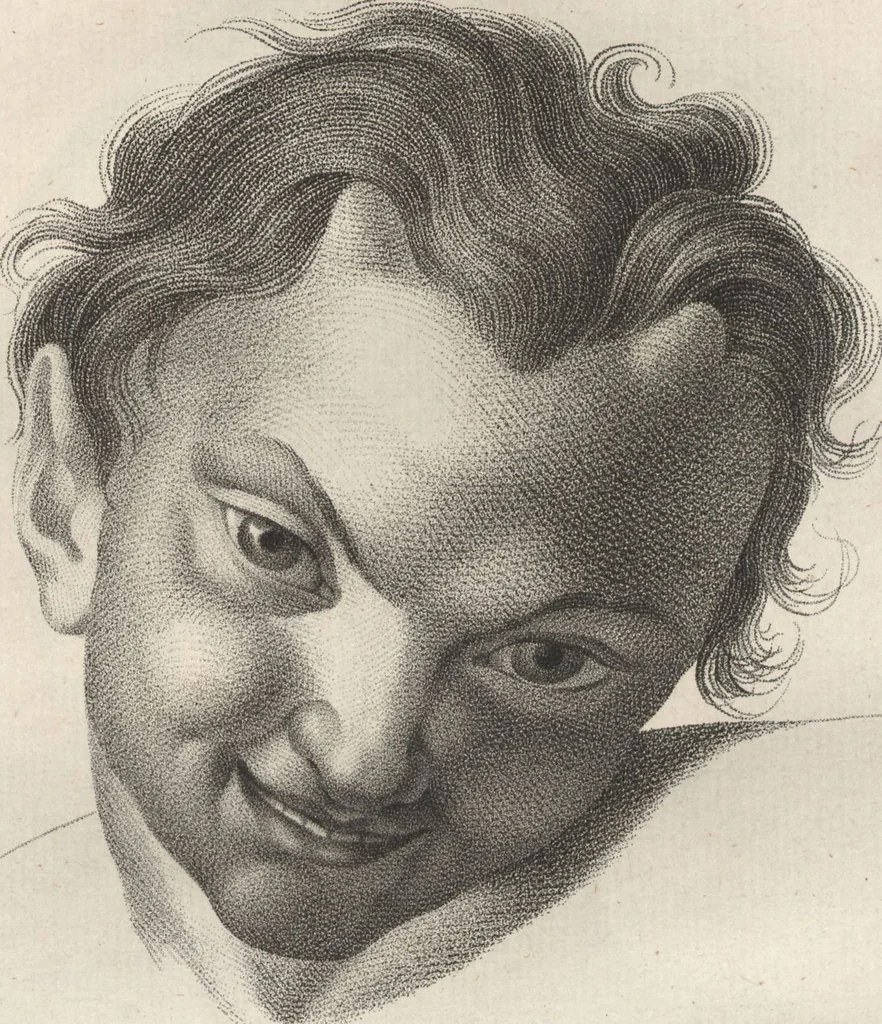 An illustration from Collections de têtes d'expressions représentant les différentes passions de l'ame : dessinées d'après les tableaux du Musée central des arts de Paris / par Jph. et Ane. Sauvage dit Lemire dédiées au citoyen Chaptel, ministère de l'Interior par J.J.F. Tassaert, 1803, leaf 45