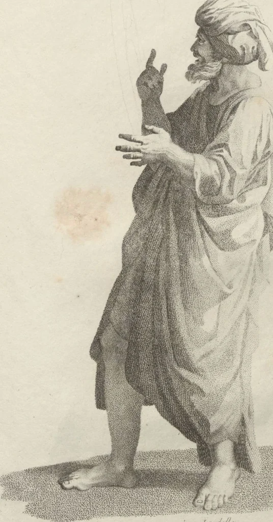 An illustration from Collections de têtes d'expressions représentant les différentes passions de l'ame : dessinées d'après les tableaux du Musée central des arts de Paris / par Jph. et Ane. Sauvage dit Lemire dédiées au citoyen Chaptel, ministère de l'Interior par J.J.F. Tassaert, 1803, leaf 57