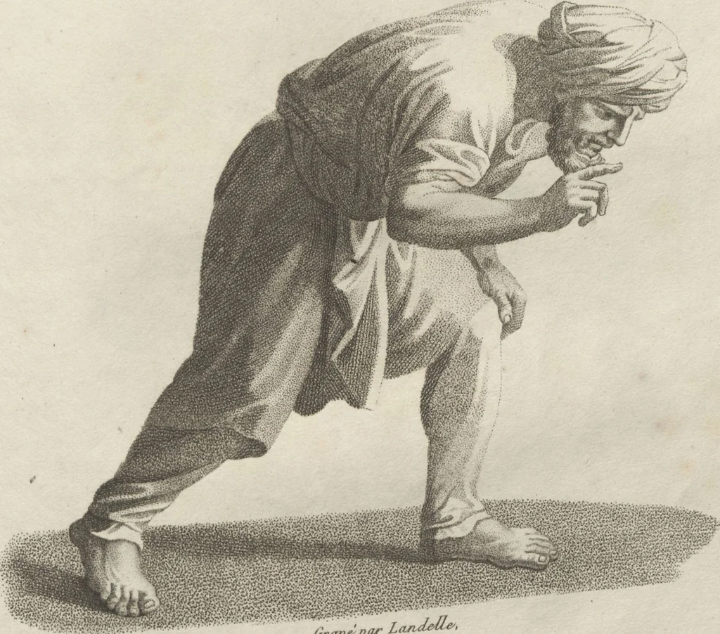 An illustration from Collections de têtes d'expressions représentant les différentes passions de l'ame : dessinées d'après les tableaux du Musée central des arts de Paris / par Jph. et Ane. Sauvage dit Lemire dédiées au citoyen Chaptel, ministère de l'Interior par J.J.F. Tassaert, 1803, leaf 61