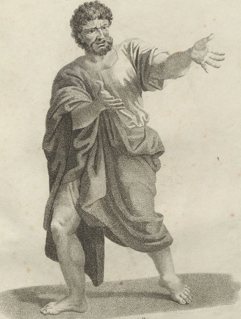 An illustration from Collections de têtes d'expressions représentant les différentes passions de l'ame : dessinées d'après les tableaux du Musée central des arts de Paris / par Jph. et Ane. Sauvage dit Lemire dédiées au citoyen Chaptel, ministère de l'Interior par J.J.F. Tassaert, 1803, leaf 65