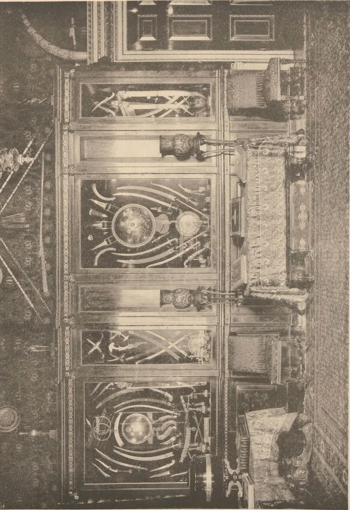 An illustration from Catalogue of the collection of Indian arms and objects of art presented by the princes and nobles of India to H.R.H. the Prince of Wales ... on the occasion of his visit to India in 1875-1876 ; now in the Indian Room at Marlborough House, 1898, leaf 11