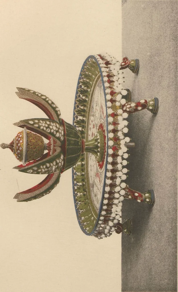 An illustration from Catalogue of the collection of Indian arms and objects of art presented by the princes and nobles of India to H.R.H. the Prince of Wales ... on the occasion of his visit to India in 1875-1876 ; now in the Indian Room at Marlborough House, 1898, leaf 19