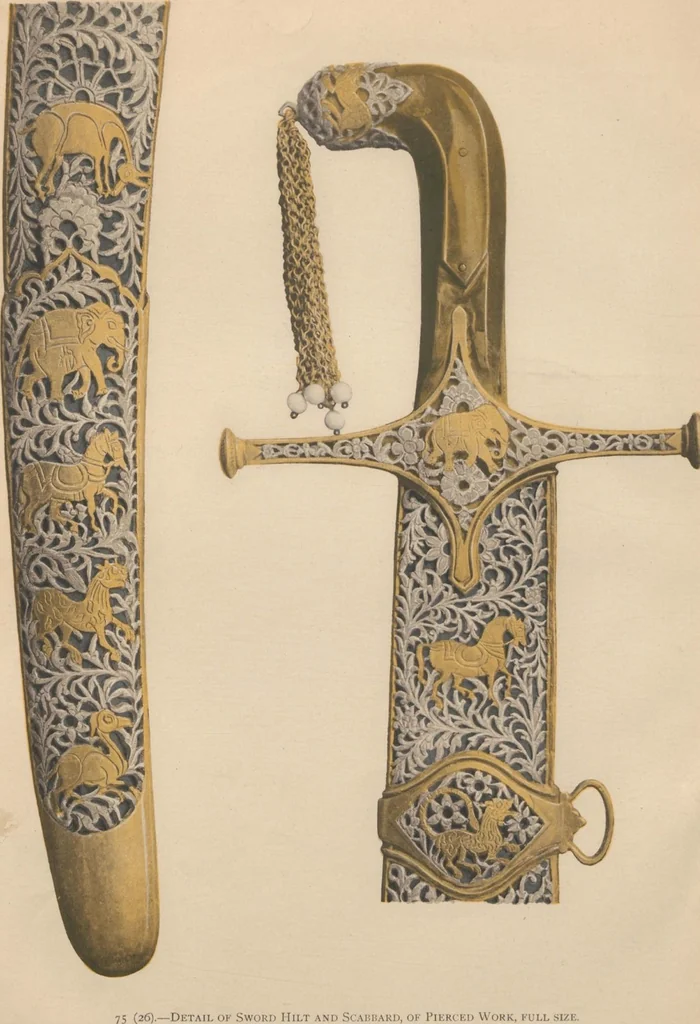 An illustration from Catalogue of the collection of Indian arms and objects of art presented by the princes and nobles of India to H.R.H. the Prince of Wales ... on the occasion of his visit to India in 1875-1876 ; now in the Indian Room at Marlborough House, 1898, leaf 25