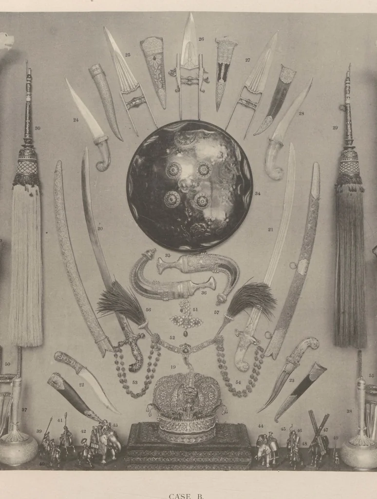 An illustration from Catalogue of the collection of Indian arms and objects of art presented by the princes and nobles of India to H.R.H. the Prince of Wales ... on the occasion of his visit to India in 1875-1876 ; now in the Indian Room at Marlborough House, 1898, leaf 47