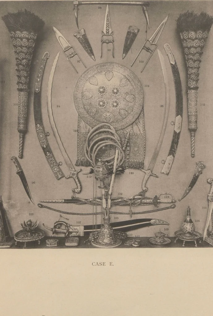 An illustration from Catalogue of the collection of Indian arms and objects of art presented by the princes and nobles of India to H.R.H. the Prince of Wales ... on the occasion of his visit to India in 1875-1876 ; now in the Indian Room at Marlborough House, 1898, leaf 50