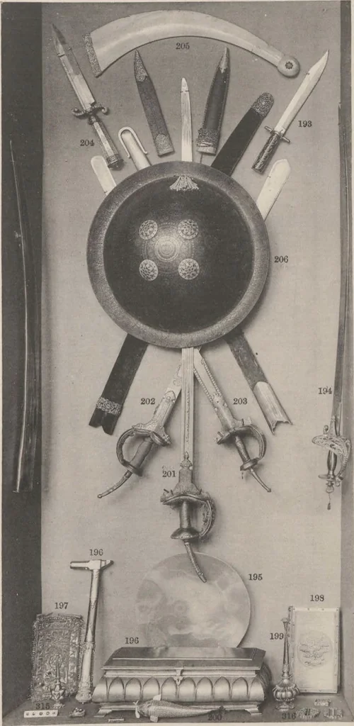 An illustration from Catalogue of the collection of Indian arms and objects of art presented by the princes and nobles of India to H.R.H. the Prince of Wales ... on the occasion of his visit to India in 1875-1876 ; now in the Indian Room at Marlborough House, 1898, leaf 55