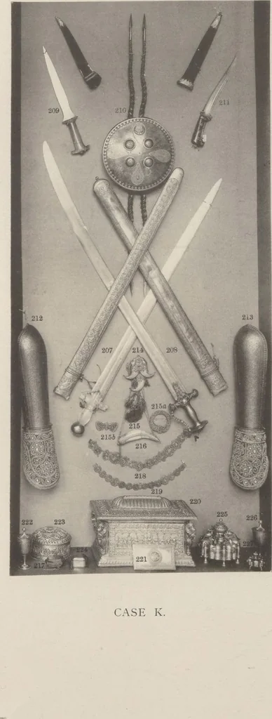 An illustration from Catalogue of the collection of Indian arms and objects of art presented by the princes and nobles of India to H.R.H. the Prince of Wales ... on the occasion of his visit to India in 1875-1876 ; now in the Indian Room at Marlborough House, 1898, leaf 56
