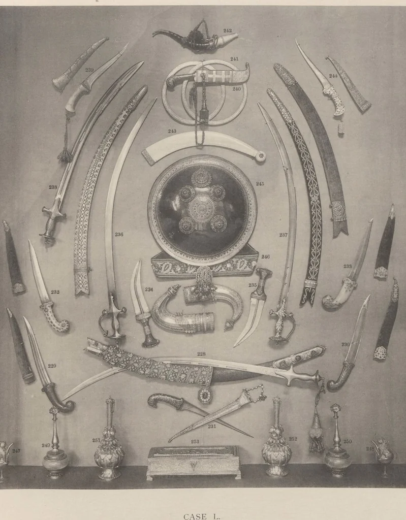 An illustration from Catalogue of the collection of Indian arms and objects of art presented by the princes and nobles of India to H.R.H. the Prince of Wales ... on the occasion of his visit to India in 1875-1876 ; now in the Indian Room at Marlborough House, 1898, leaf 57