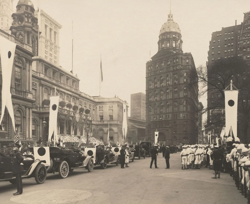 An illustration from [Decorations in the city of New York to honor and welcome the Japanese commission, Sept. 27, 28, 29, 1917 / phot. by Wurts brothers], 1917, leaf 6