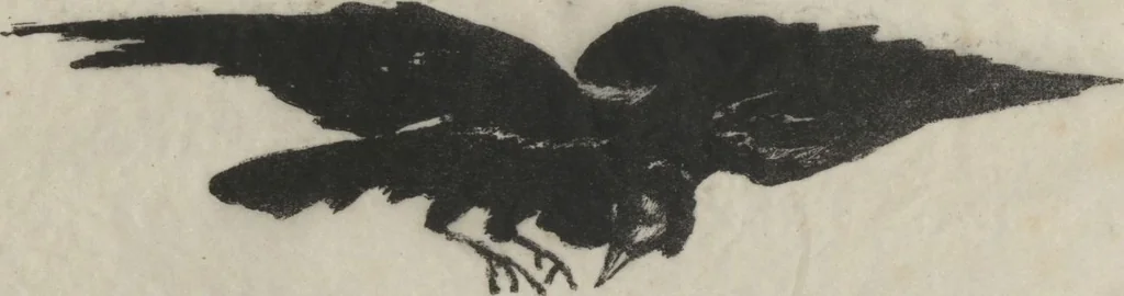 An illustration from Le corbeau = The raven : poëme / par Edgar Poe ; traduction française de Stéphane Mallarmé ; avec illustrations par Édouard Manet, 1875, leaf 3