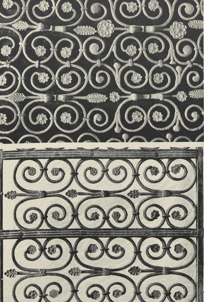 An illustration from Documents de ferronnerie ancienne du XIIe au XVIIIe siècle : recueil de 40 planches comprenant plus de 100 documents de ferronnerie monumentale et de serrurerie fine ..., 1922, leaf 10