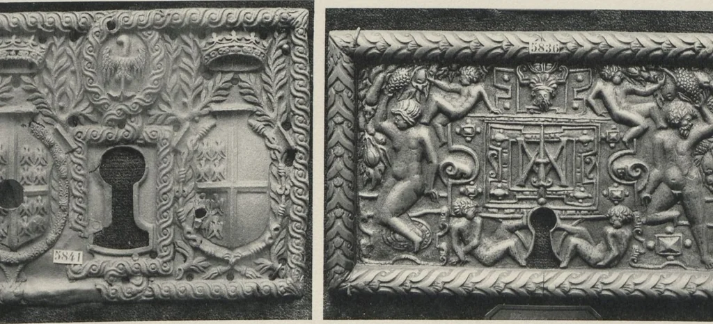 An illustration from Documents de ferronnerie ancienne du XIIe au XVIIIe siècle : recueil de 40 planches comprenant plus de 100 documents de ferronnerie monumentale et de serrurerie fine ..., 1922, leaf 31