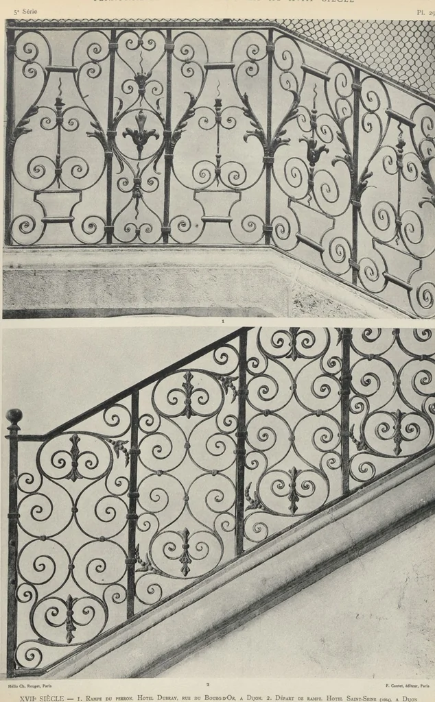 An illustration from Documents de ferronnerie ancienne du XIIe au XVIIIe siècle : recueil de 40 planches comprenant plus de 100 documents de ferronnerie monumentale et de serrurerie fine ..., 1922, leaf 33