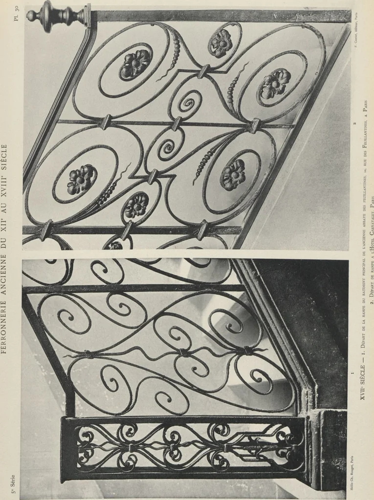 An illustration from Documents de ferronnerie ancienne du XIIe au XVIIIe siècle : recueil de 40 planches comprenant plus de 100 documents de ferronnerie monumentale et de serrurerie fine ..., 1922, leaf 34