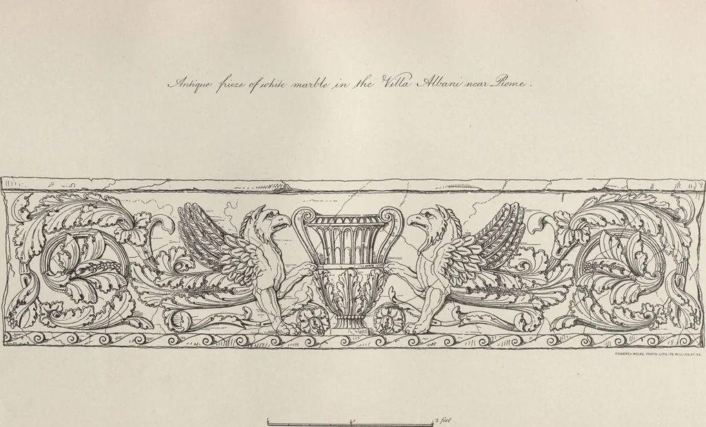 An illustration from Etchings, representing the best examples of ancient ornamental architecture : drawn from the originals in Rome, and other parts of Italy, during the years 1794, 1795 and 1796. by Charles Heathcote Tatham, architect facsimile reproduction by photo-lithography, 1890, leaf 12