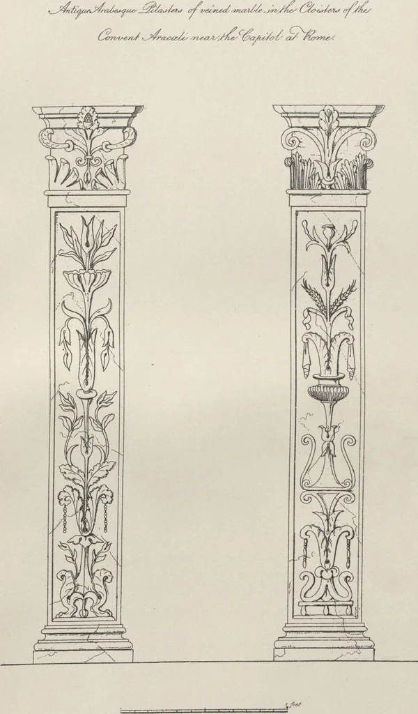 An illustration from Etchings, representing the best examples of ancient ornamental architecture : drawn from the originals in Rome, and other parts of Italy, during the years 1794, 1795 and 1796. by Charles Heathcote Tatham, architect facsimile reproduction by photo-lithography, 1890, leaf 14