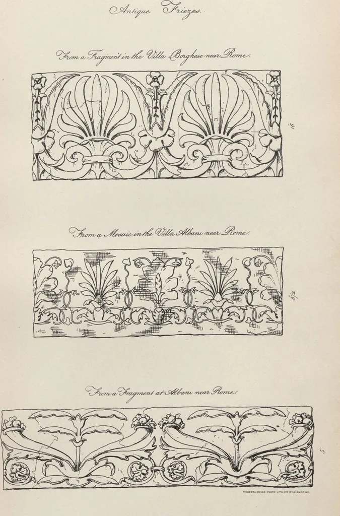 An illustration from Etchings, representing the best examples of ancient ornamental architecture : drawn from the originals in Rome, and other parts of Italy, during the years 1794, 1795 and 1796. by Charles Heathcote Tatham, architect facsimile reproduction by photo-lithography, 1890, leaf 45