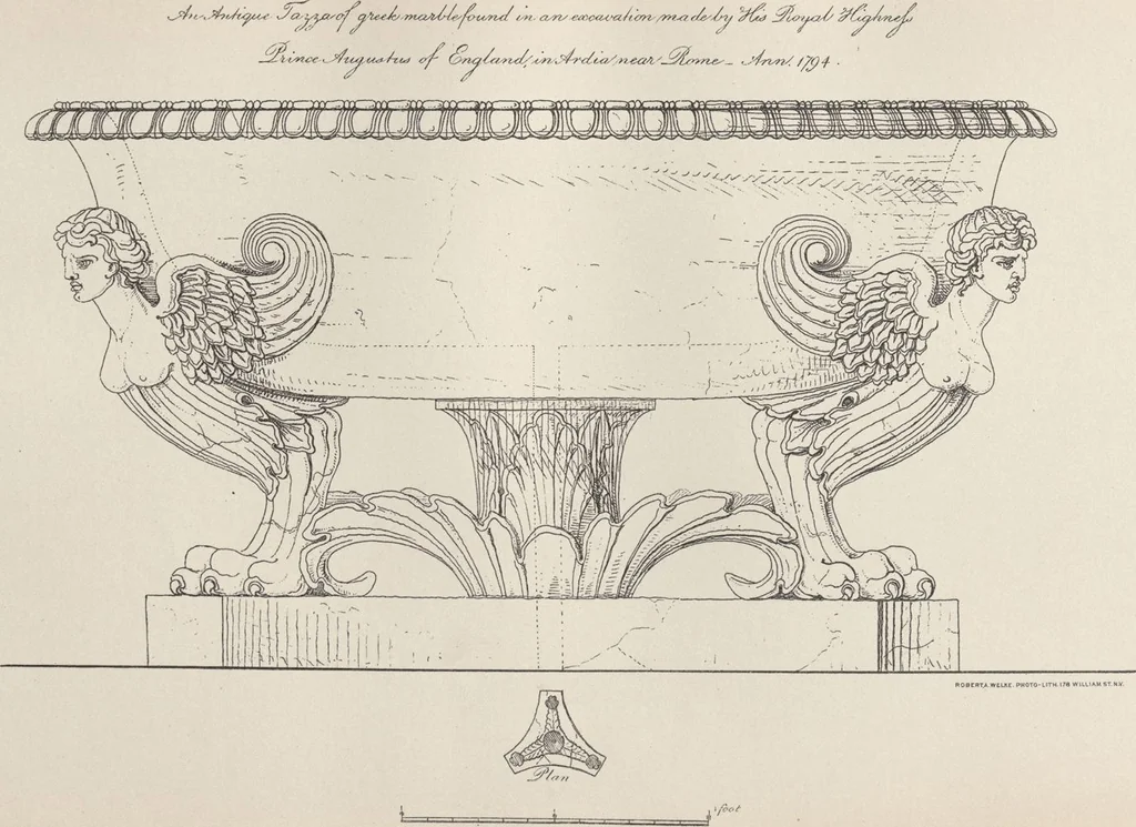 An illustration from Etchings, representing the best examples of ancient ornamental architecture : drawn from the originals in Rome, and other parts of Italy, during the years 1794, 1795 and 1796. by Charles Heathcote Tatham, architect facsimile reproduction by photo-lithography, 1890, leaf 57