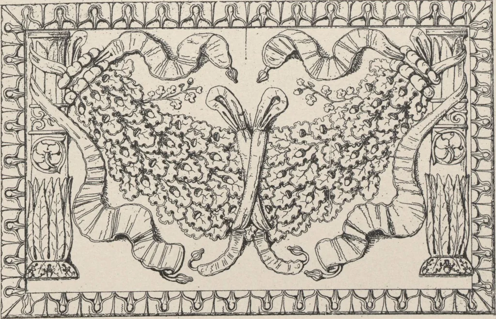 An illustration from Etchings, representing the best examples of ancient ornamental architecture : drawn from the originals in Rome, and other parts of Italy, during the years 1794, 1795 and 1796. by Charles Heathcote Tatham, architect facsimile reproduction by photo-lithography, 1890, leaf 6