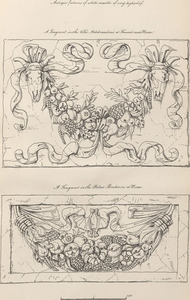 An illustration from Etchings, representing the best examples of ancient ornamental architecture : drawn from the originals in Rome, and other parts of Italy, during the years 1794, 1795 and 1796. by Charles Heathcote Tatham, architect facsimile reproduction by photo-lithography, 1890, leaf 98