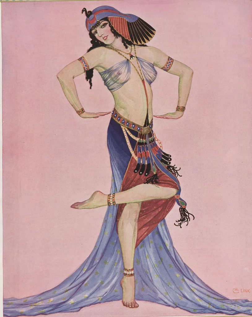 An illustration from Aphrodite : a romance of ancient Egypt / play by Pierre Frondaie and George C. Hazelton ; founded on the novel [by] Pierre Louys ; story novelized by William A. Page ; book illustrated by Carl Link, 1919, leaf 11