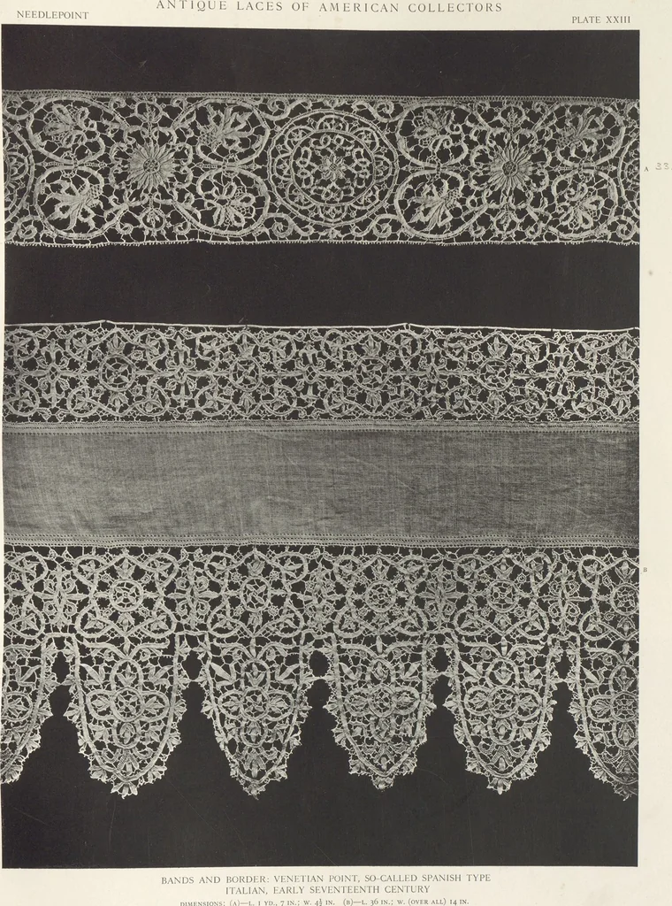 An illustration from Antique laces of American collectors : Volume 1 / text by Frances Morris & Marian Hague, 1920, leaf 44
