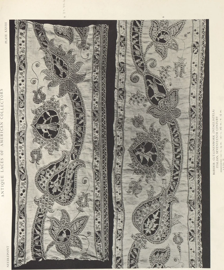 An illustration from Antique laces of American collectors : Volume 1 / text by Frances Morris & Marian Hague, 1920, leaf 49