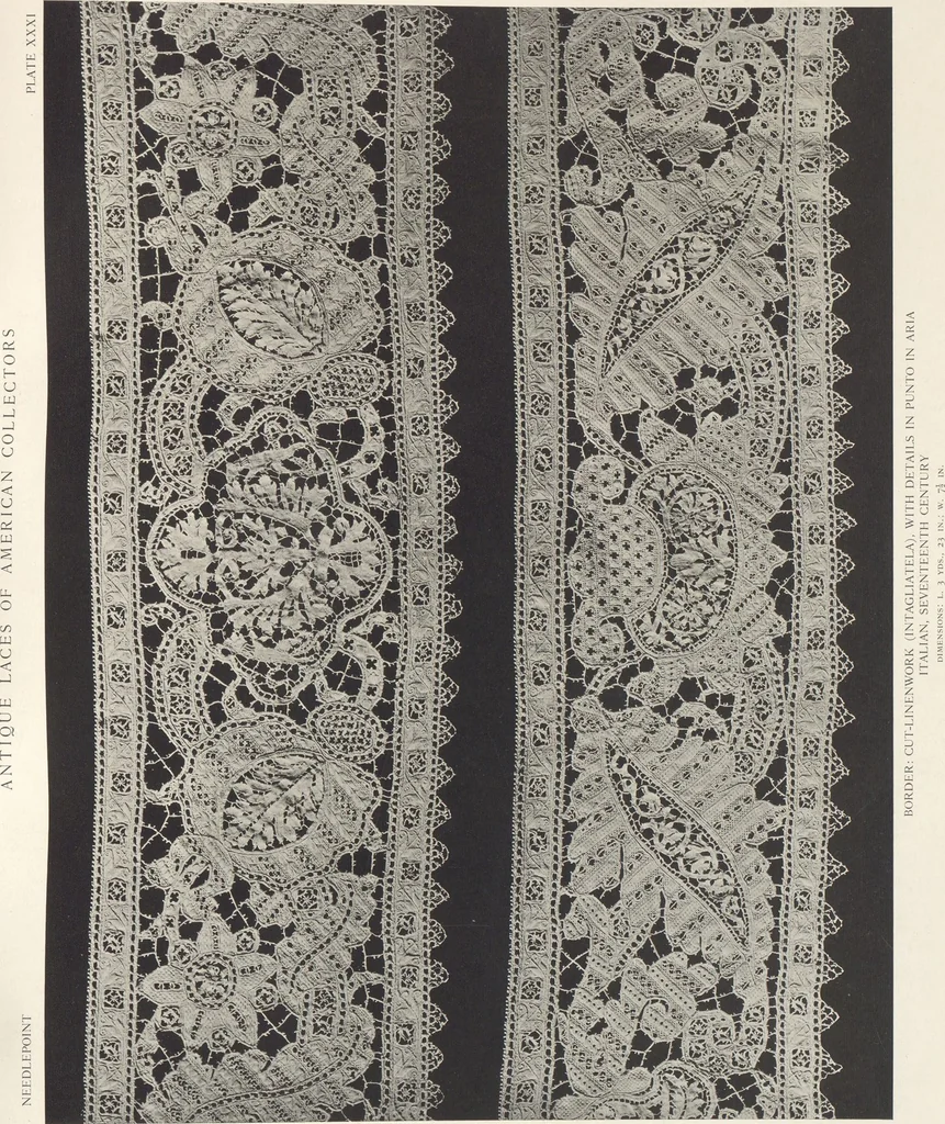 An illustration from Antique laces of American collectors : Volume 1 / text by Frances Morris & Marian Hague, 1920, leaf 52