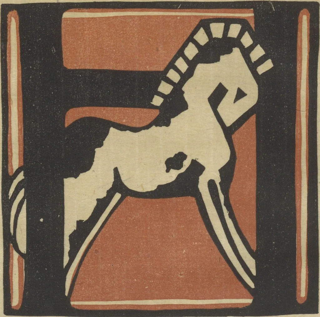 An illustration from Letters designed and cut on linoleum blocks / by the Lettering class of Teachers College, Columbia University, 1920, 1920, leaf 11