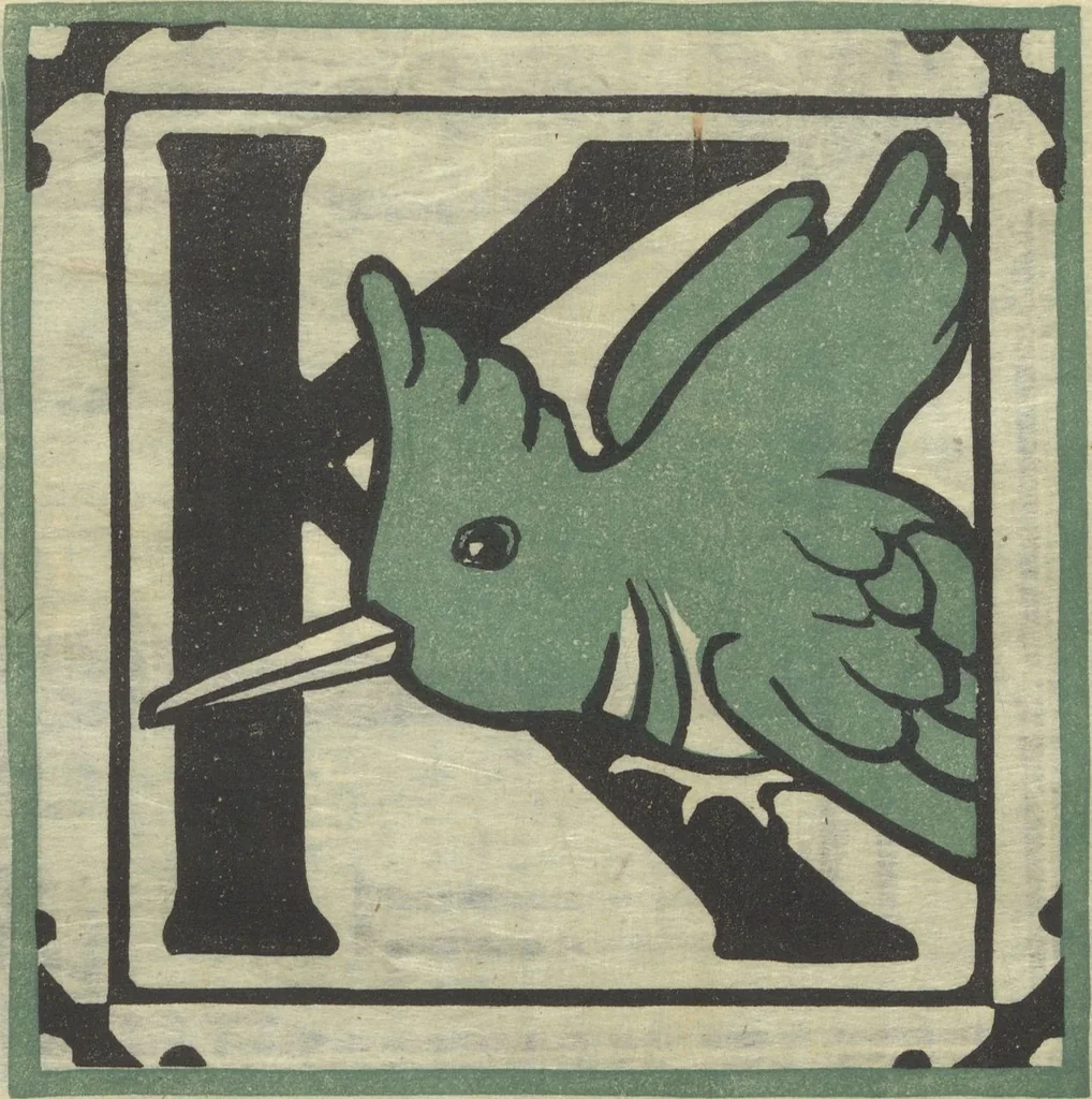 An illustration from Letters designed and cut on linoleum blocks / by the Lettering class of Teachers College, Columbia University, 1920, 1920, leaf 14