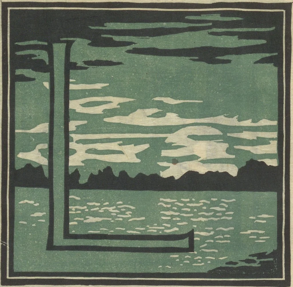 An illustration from Letters designed and cut on linoleum blocks / by the Lettering class of Teachers College, Columbia University, 1920, 1920, leaf 15