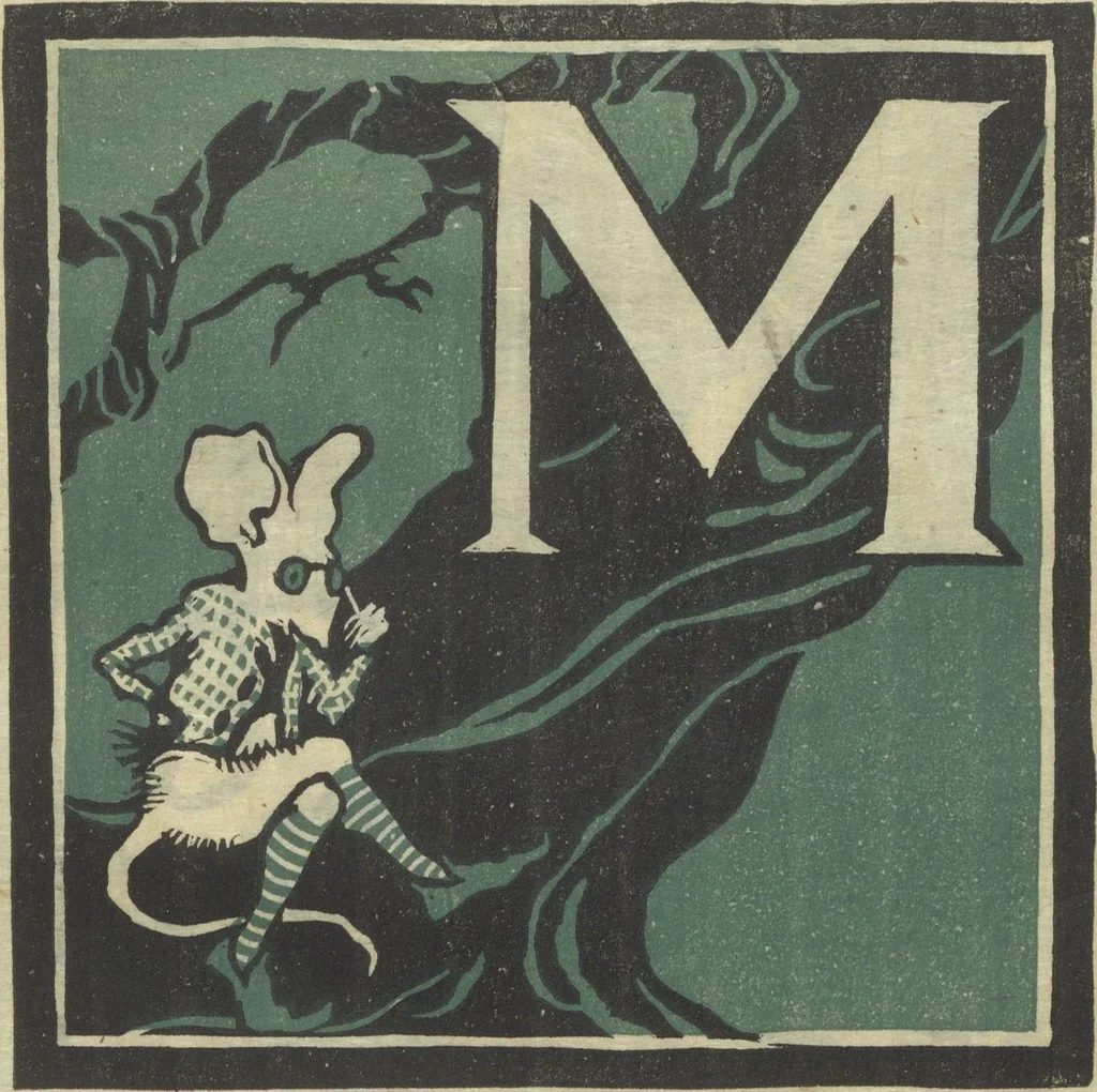 An illustration from Letters designed and cut on linoleum blocks / by the Lettering class of Teachers College, Columbia University, 1920, 1920, leaf 16