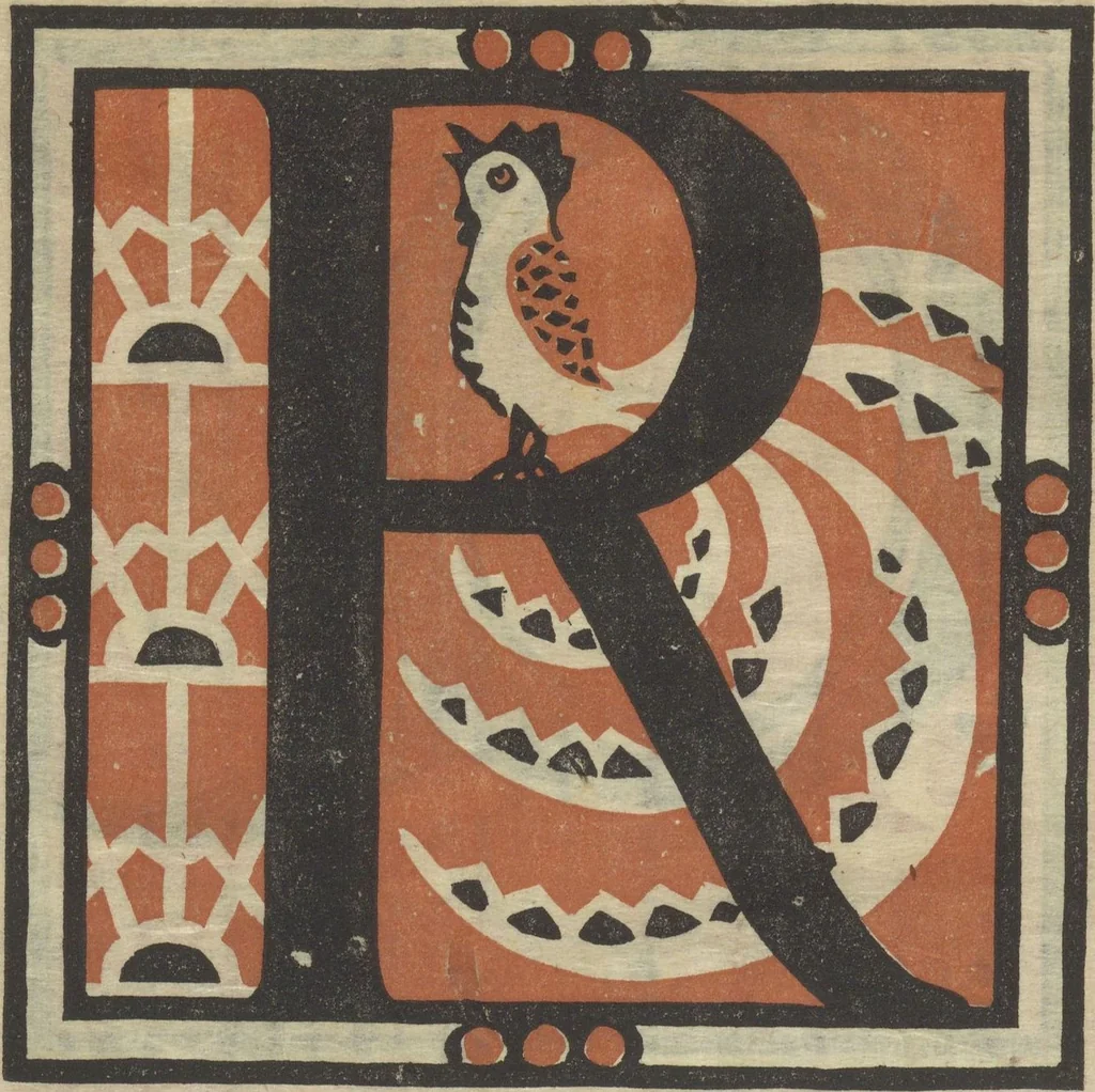 An illustration from Letters designed and cut on linoleum blocks / by the Lettering class of Teachers College, Columbia University, 1920, 1920, leaf 21