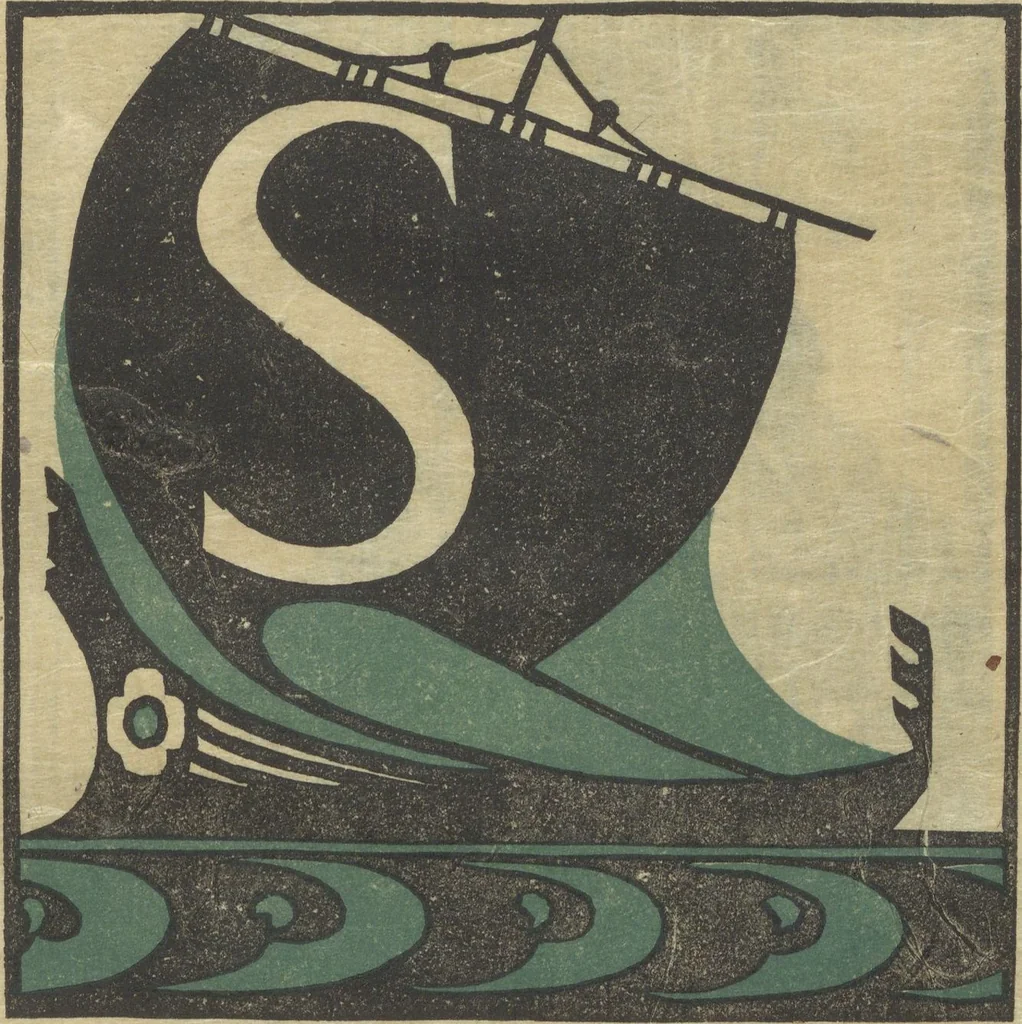 An illustration from Letters designed and cut on linoleum blocks / by the Lettering class of Teachers College, Columbia University, 1920, 1920, leaf 22