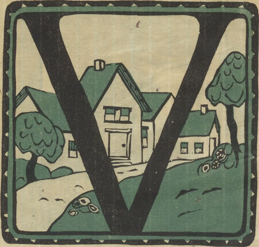 An illustration from Letters designed and cut on linoleum blocks / by the Lettering class of Teachers College, Columbia University, 1920, 1920, leaf 25