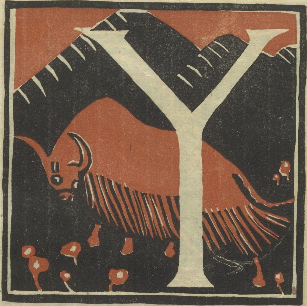 An illustration from Letters designed and cut on linoleum blocks / by the Lettering class of Teachers College, Columbia University, 1920, 1920, leaf 28