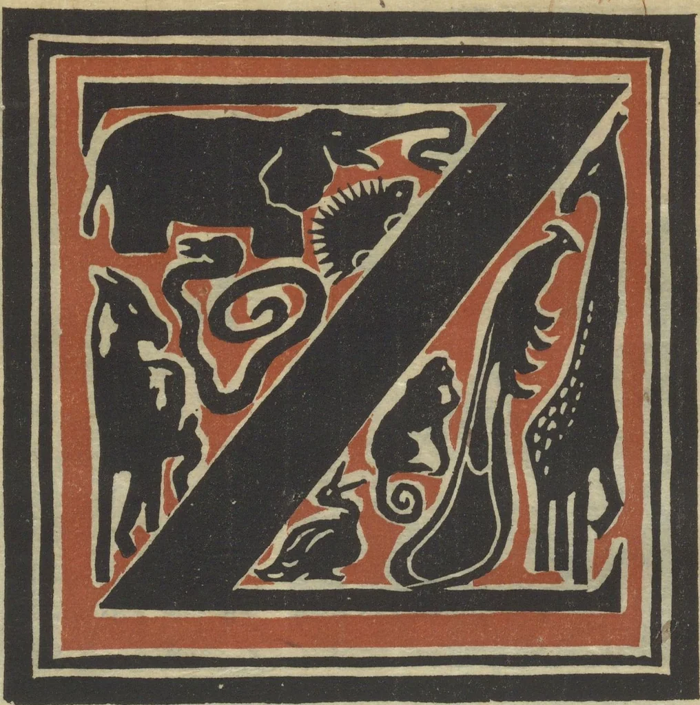 An illustration from Letters designed and cut on linoleum blocks / by the Lettering class of Teachers College, Columbia University, 1920, 1920, leaf 29