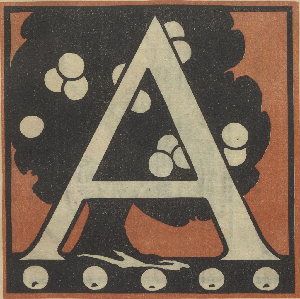 An illustration from Letters designed and cut on linoleum blocks / by the Lettering class of Teachers College, Columbia University, 1920, 1920, leaf 4