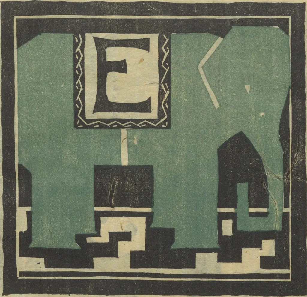 An illustration from Letters designed and cut on linoleum blocks / by the Lettering class of Teachers College, Columbia University, 1920, 1920, leaf 8