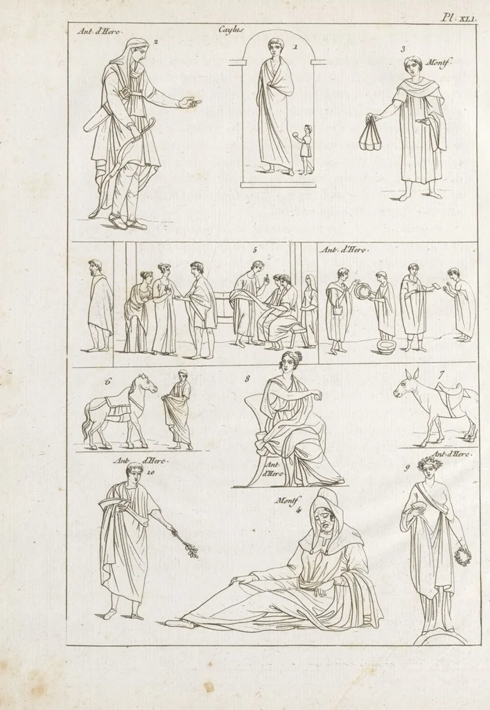 An illustration from Recherches sur les costumes, les moeurs, les usages religieux, civils et militaires des anciens peuples : [Volume 2] / par J. Mailliot, ... publié par P. Martin, 1809, leaf 398