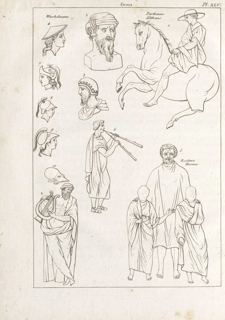 An illustration from Recherches sur les costumes, les moeurs, les usages religieux, civils et militaires des anciens peuples : [Volume 2] / par J. Mailliot, ... publié par P. Martin, 1809, leaf 418