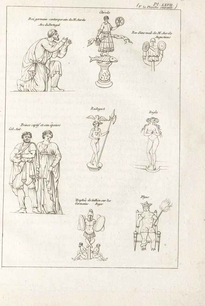 An illustration from Recherches sur les costumes, les moeurs, les usages religieux, civils et militaires des anciens peuples : [Volume 2] / par J. Mailliot, ... publié par P. Martin, 1809, leaf 599