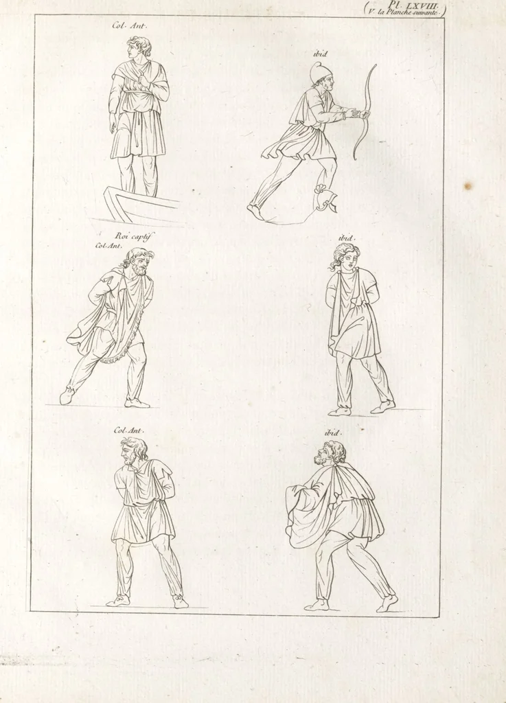 An illustration from Recherches sur les costumes, les moeurs, les usages religieux, civils et militaires des anciens peuples : [Volume 2] / par J. Mailliot, ... publié par P. Martin, 1809, leaf 605