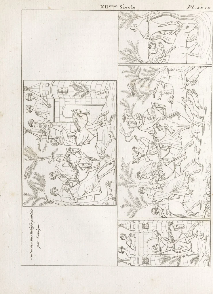 An illustration from Recherches sur les costumes, les moeurs, les usages religieux, civils et militaires des anciens peuples : [Volume 3] / par J. Mailliot, ... publié par P. Martin, 1809, leaf 138