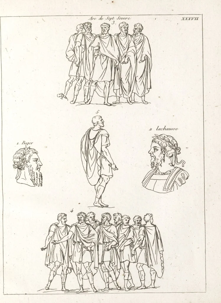 An illustration from Recherches sur les costumes, les moeurs, les usages religieux, civils et militaires des anciens peuples : [Volume 1] / par J. Mailliot, ... publié par P. Martin, 1809, leaf 217