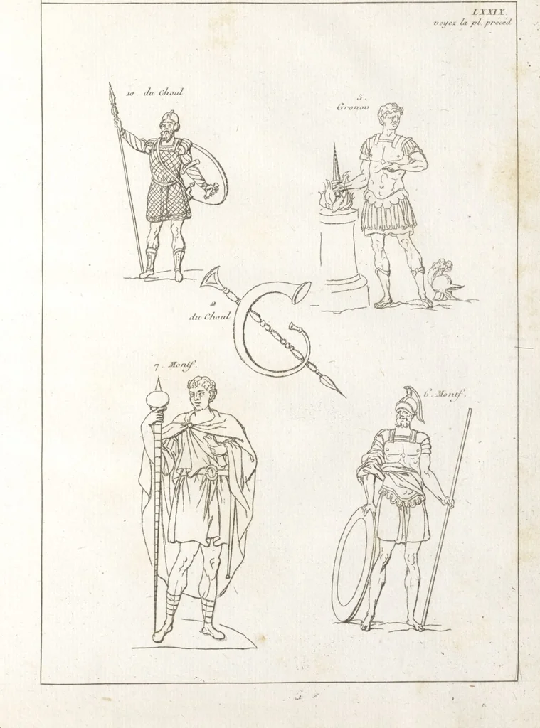 An illustration from Recherches sur les costumes, les moeurs, les usages religieux, civils et militaires des anciens peuples : [Volume 1] / par J. Mailliot, ... publié par P. Martin, 1809, leaf 393