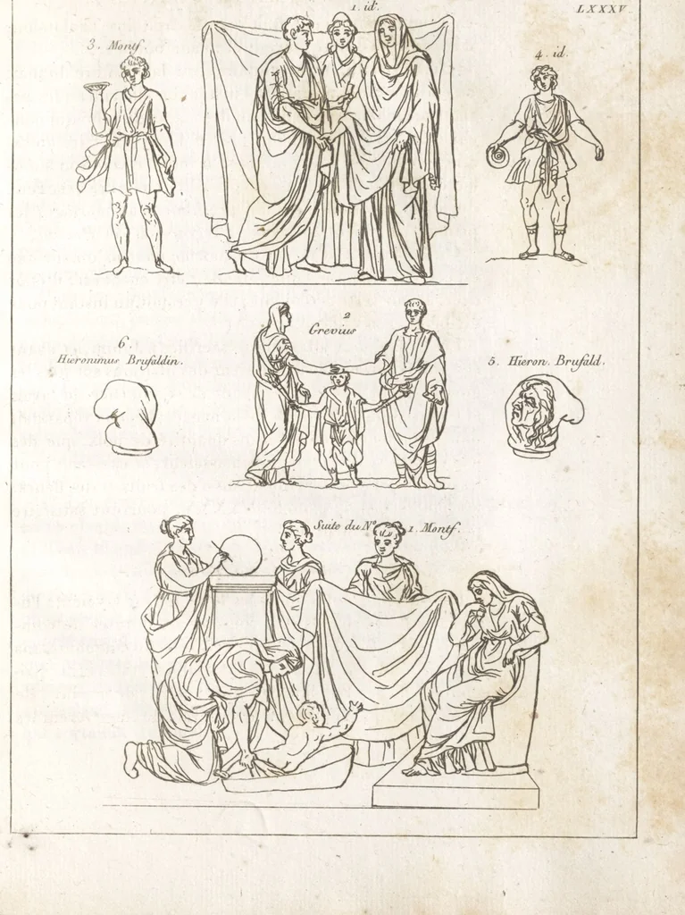 An illustration from Recherches sur les costumes, les moeurs, les usages religieux, civils et militaires des anciens peuples : [Volume 1] / par J. Mailliot, ... publié par P. Martin, 1809, leaf 471