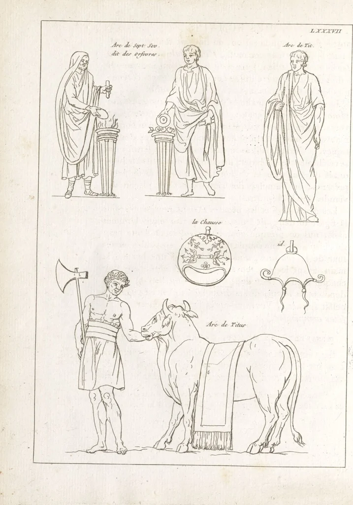 An illustration from Recherches sur les costumes, les moeurs, les usages religieux, civils et militaires des anciens peuples : [Volume 1] / par J. Mailliot, ... publié par P. Martin, 1809, leaf 502