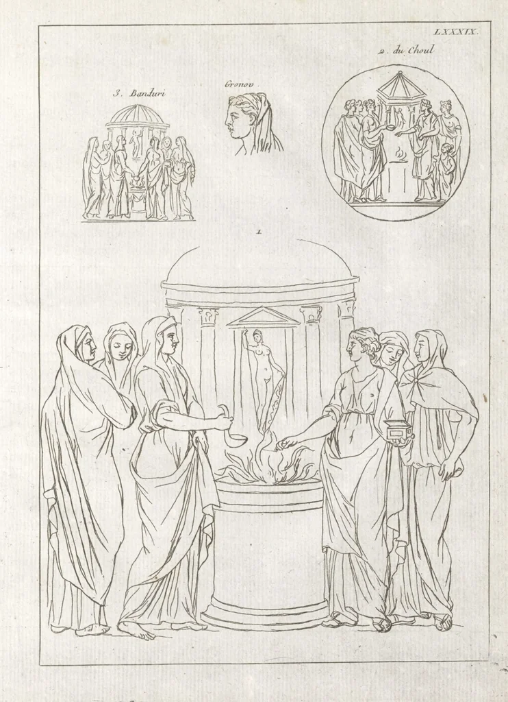 An illustration from Recherches sur les costumes, les moeurs, les usages religieux, civils et militaires des anciens peuples : [Volume 1] / par J. Mailliot, ... publié par P. Martin, 1809, leaf 519