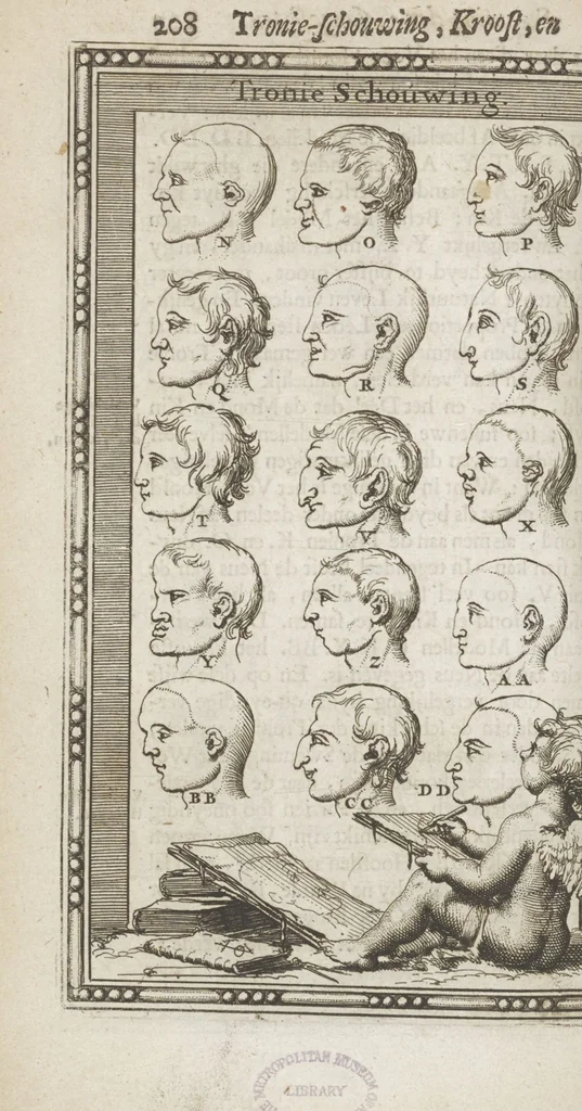 An illustration from Natuurlyk en schilderkonstig ontwerp der menschkunde leerende niet alleen de kennis van de gestalte, proportie, schoonheyd, muskelen, bewegingen, actien, passien, en welstand der menschbeelden : tot de teykenkunde, schilderkunde, beeldhouwery, bootseer en giet-oeffening toepassen : maar ook hoe sich een mensch na deselve regelen ... / door W. Goeree, 1682, leaf 234